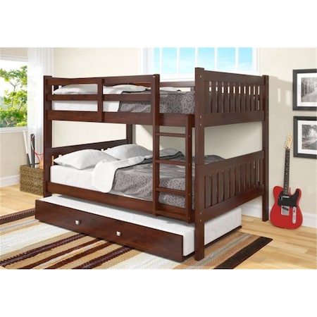 Fixturesfirst PD-1015-3CP-503CP Full Over Full Mission Bunk Bed with Twin Trundle in Dark Cappuccino FI27679